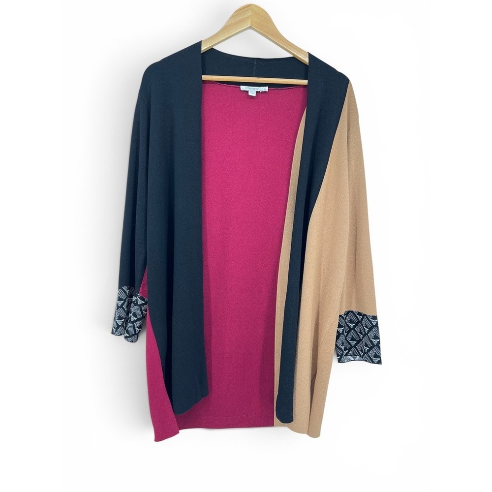 Chicos Colorblock Open Front Cardigan Knit Sweater Size Medium